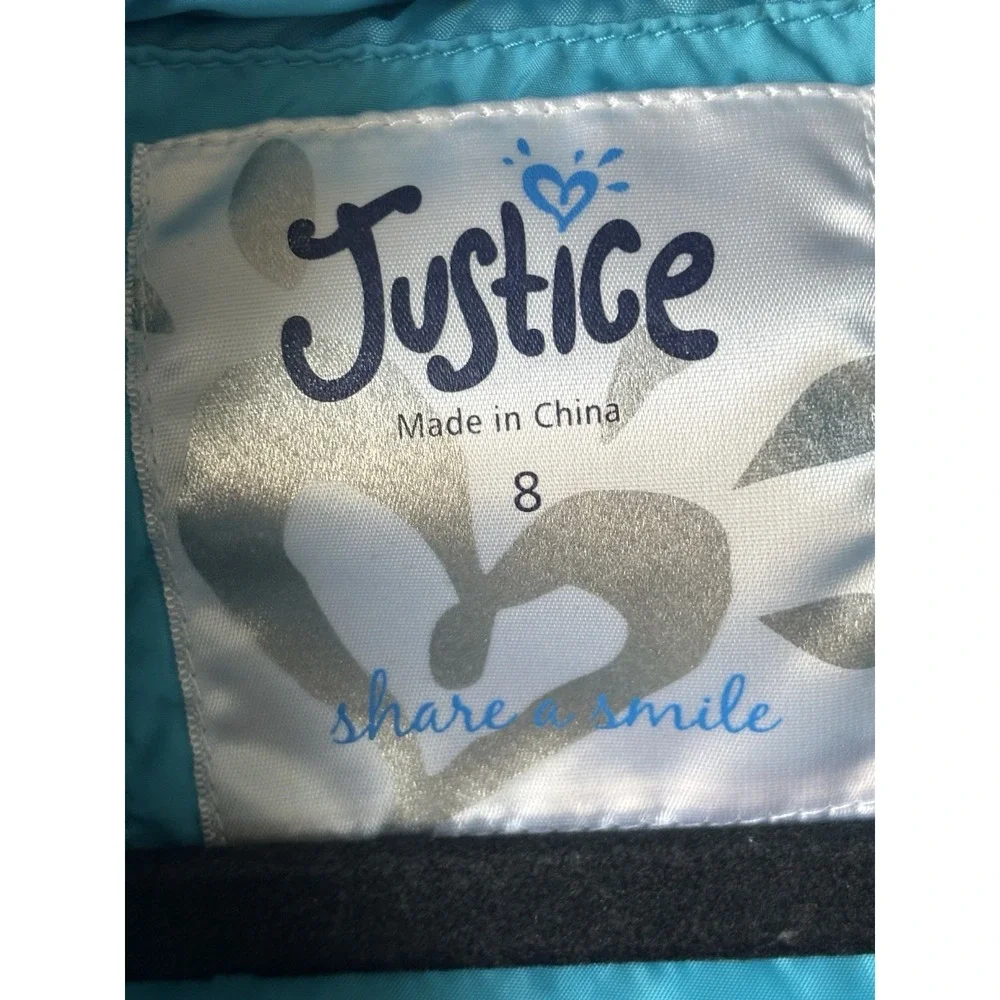 Justice Girl's Puffer Jacket Hooded Vest Size 8 Turquoise Blue